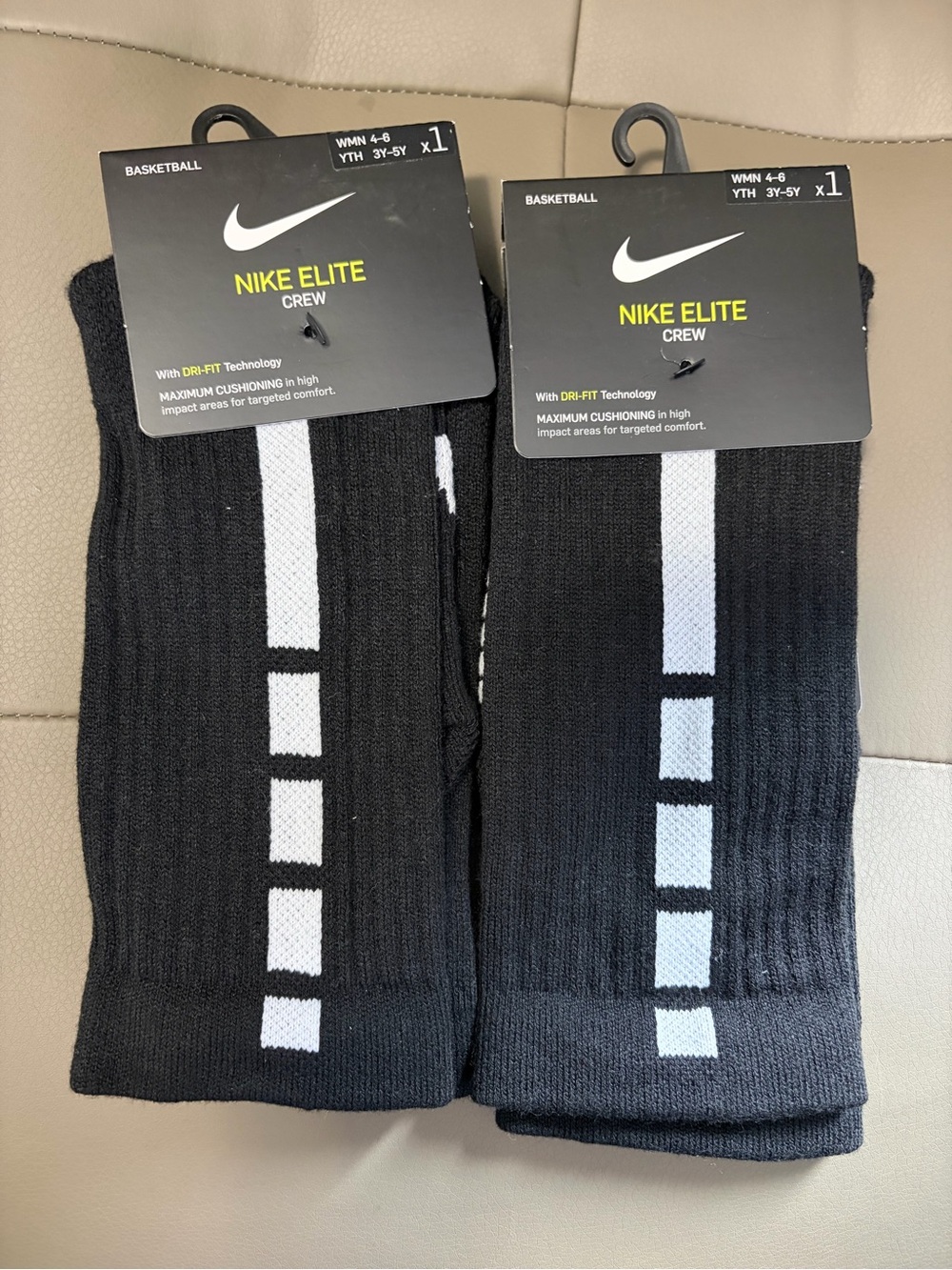 BNWT NIKE ELITE BASKETBALL CREW SOCKS 2 PAIRS #SX7622-013 BLACK US SMALL (S)